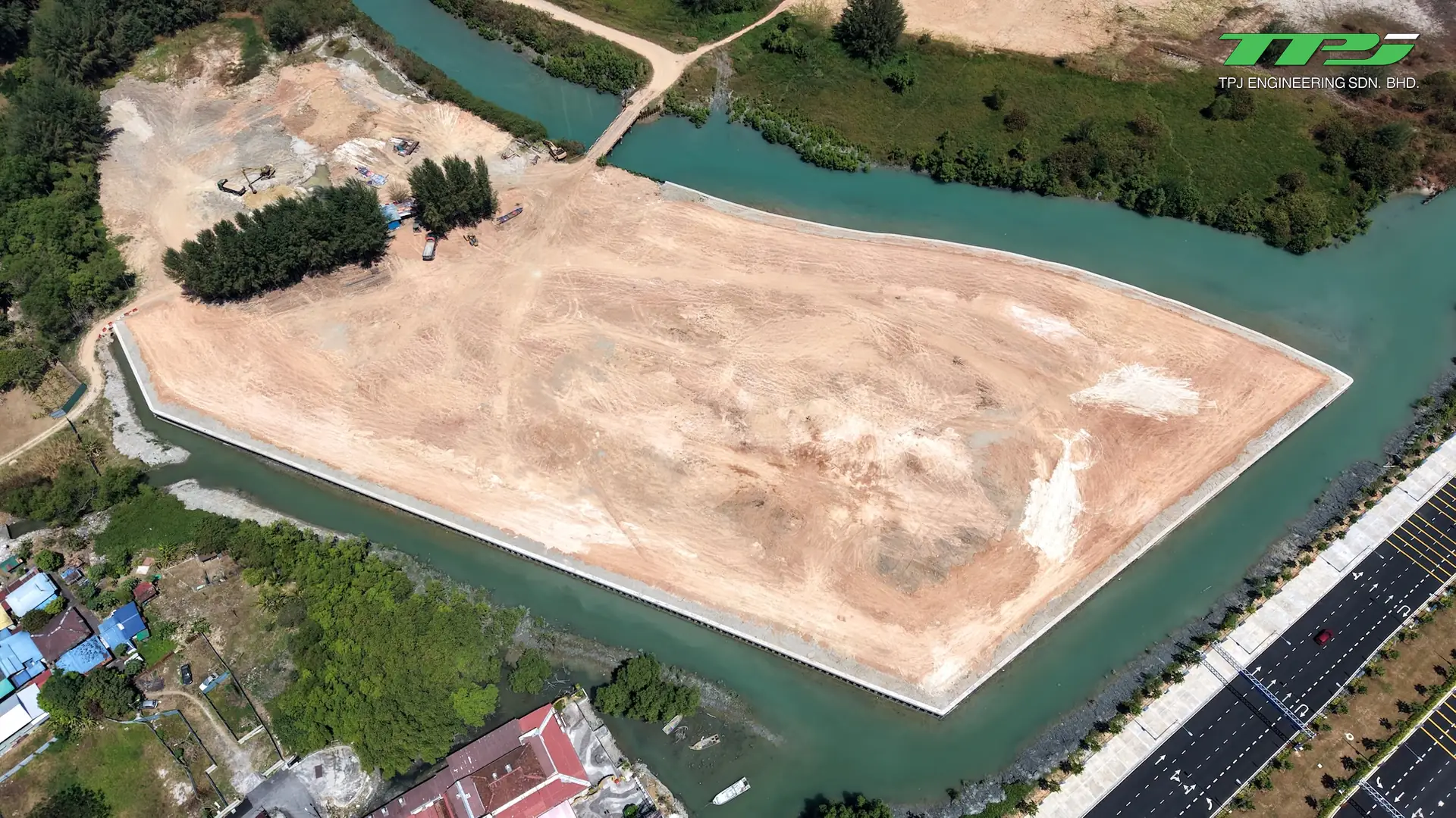 Completed Water Body A reclamation area enclosed by water channels at Gurney Bay