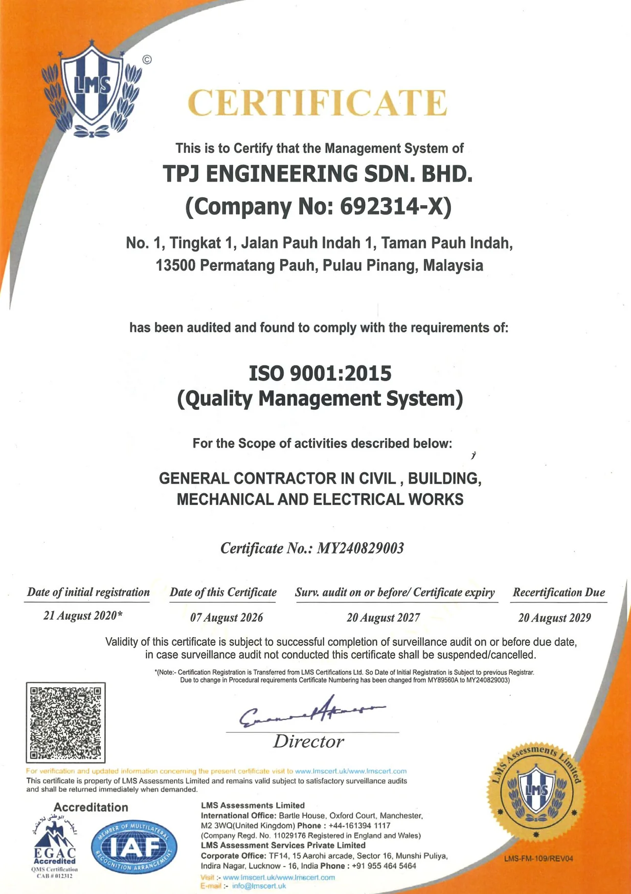 ISO QMS Certificate
